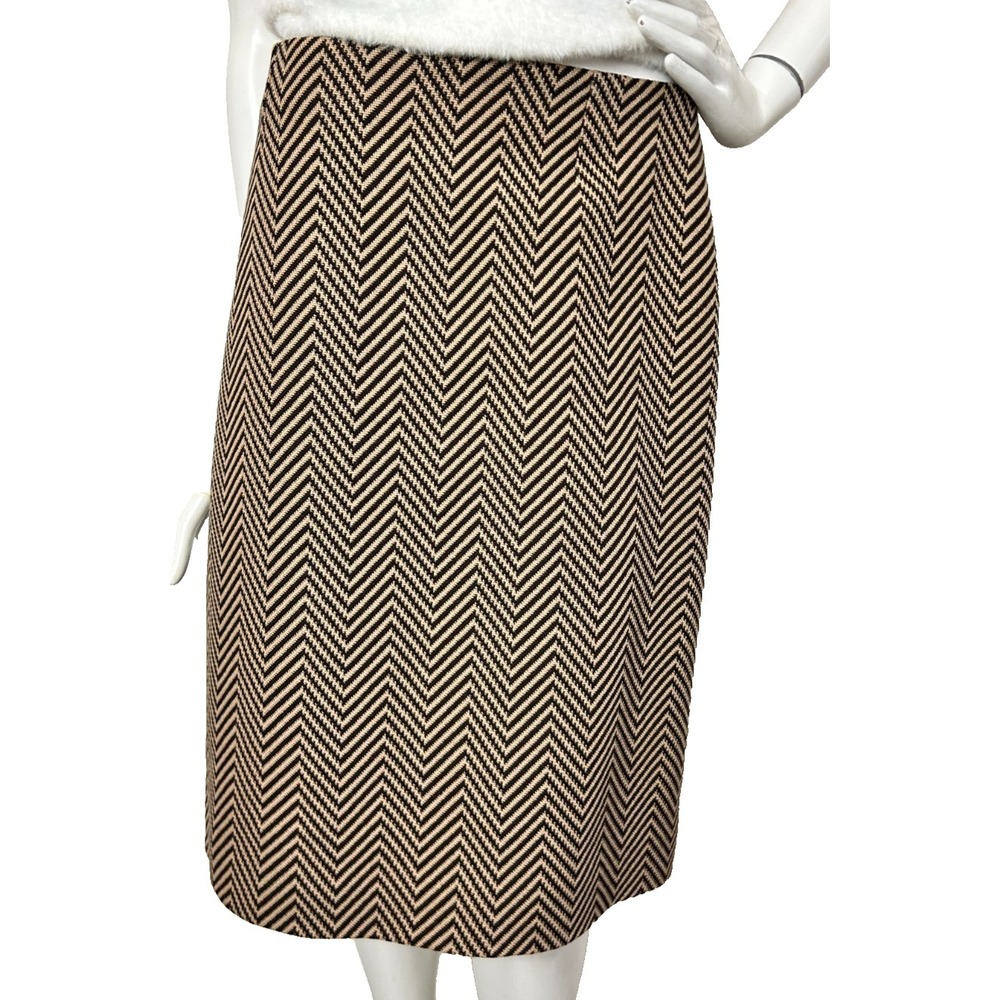 CELINE Paris Wool Skirt & Scarf Size 42 10 Herringbone Brown Made in France VGUC - Picture 7 of 15